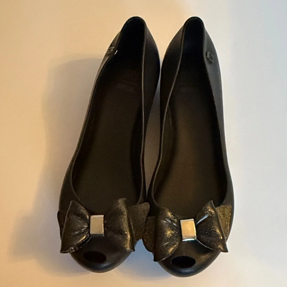 MEL Mini Melissa Ultra Girl sz 2 3 Black Ballet Jelly Flats peep toe bow